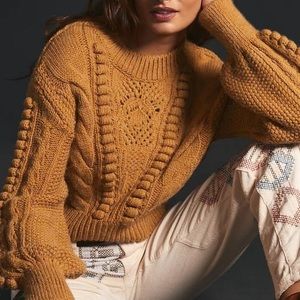 By Anthropologie Cropped Cable-Knit Sweater
